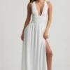Pryana Plunge Cross-Back Maxi-kjole i hvitt