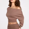 Quinn Modal off-shoulder langermet topp i mokka
