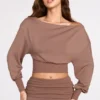 Quinn Modal off-shoulder langermet topp i mokka