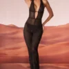 Ramona jumpsuit med pynt og dyp utringning i svart