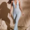 Ramona Petite Jumpsuit med dekor og dyp utringning i Aqua