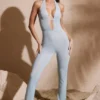Ramona Petite Jumpsuit med dekor og dyp utringning i Aqua