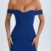 Rasine off-shoulder midilang kjole i True Navy