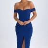 Rasine off-shoulder midilang kjole i True Navy