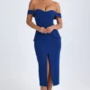 Rasine off-shoulder midilang kjole i True Navy