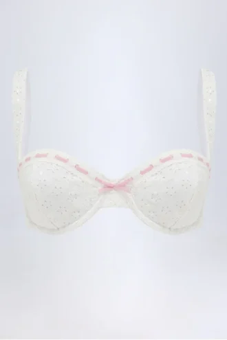 Ravello Broderie Anglaise balconette-bikinitopp med bøyle i hvitt