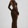 Regine Modal Ruched Backless Maxi Kjoler i sjokoladebrun