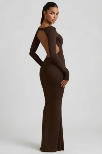 Regine Modal Ruched Backless Maxi Kjoler i sjokoladebrun