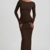Regine Modal Ruched Backless Maxi Kjoler i sjokoladebrun