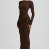 Regine Modal Ruched Backless Maxi Kjoler i sjokoladebrun