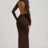 Regine Modal Ruched Backless Maxi Kjoler i sjokoladebrun