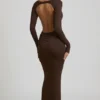 Regine Modal Ruched Backless Maxi Kjoler i sjokoladebrun