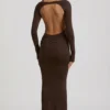 Regine Modal Ruched Backless Maxi Kjoler i sjokoladebrun