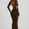 Regine Modal Ruched Backless Maxi Kjoler i sjokoladebrun