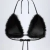 Riana bralette i trekantform av imitert pels i svart
