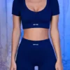 Ribbede minishorts i marineblå