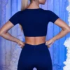 Ribbede minishorts i marineblå
