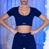 Ribbede minishorts i marineblå
