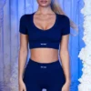 Ribbede minishorts i marineblå