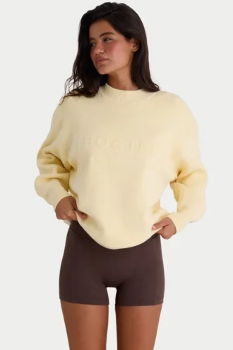 Ribbestrikket oversized genser i sitron