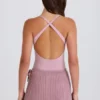 Ribbestrikket skort med snøring i mauve