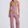 Ribbestrikket tank-top med knyttebånd i mauve