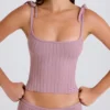 Ribbestrikket tank-top med knyttebånd i mauve