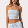 Ribbet jersey-bandeau-top i blå striper