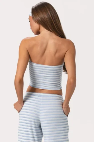Ribbet jersey-bandeau-top i blå striper