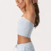 Ribbet jersey-bandeau-top i blå striper