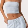Ribbet jersey-bandeau-top i blå striper