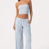 Ribbet jersey-bandeau-top i blå striper