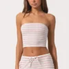 Ribbet jersey-bandeau-top i rosa striper