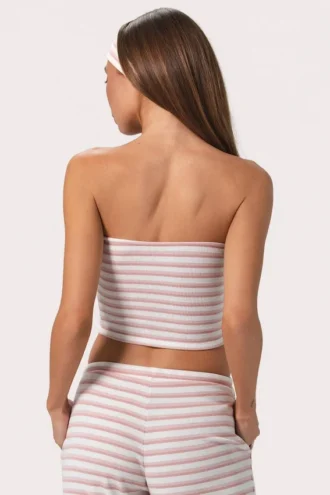Ribbet jersey-bandeau-top i rosa striper