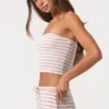 Ribbet jersey-bandeau-top i rosa striper