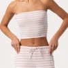 Ribbet jersey-bandeau-top i rosa striper