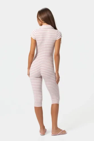 Ribbet jersey-capri-jumpsuit i rosa striper