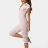 Ribbet jersey-capri-jumpsuit i rosa striper