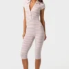 Ribbet jersey-capri-jumpsuit i rosa striper