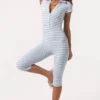 Ribbet jersey-capri-jumpsuit med blå striper