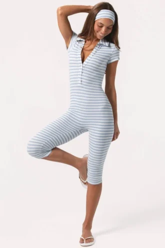 Ribbet jersey-capri-jumpsuit med blå striper