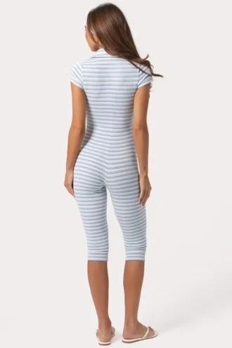 Ribbet jersey-capri-jumpsuit med blå striper