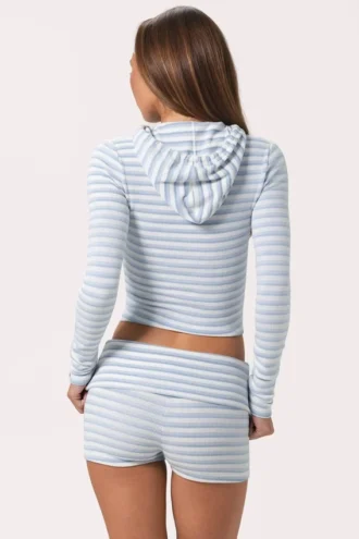 Mini-shorts i ribbet jersey med blå striper
