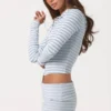 Ribbet jersey-cropped hettegenser i blå striper