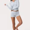 Ribbet jersey-cropped hettegenser i blå striper