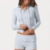 Ribbet jersey-cropped hettegenser i blå striper
