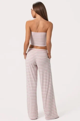 Ribbet jerseybukse med lav midje i rosa striper