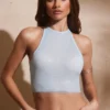 River pyntet crop-top med racerhals og åpen rygg i aqua