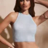 River pyntet crop-top med racerhals og åpen rygg i aqua