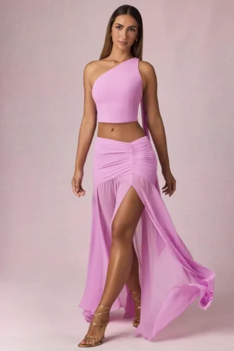 Romy asymmetrisk maxi-skjørt med rynker i Pink Orchid
